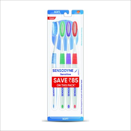 Sensodyne Toothpaste Complete Protection+, All in One daily oral care tooth paste for sensitive teeth, 70 gm & Sensitive Manual Toothbrush with Soft Bristles for adult Pack - 4 Pieces,Multicolor