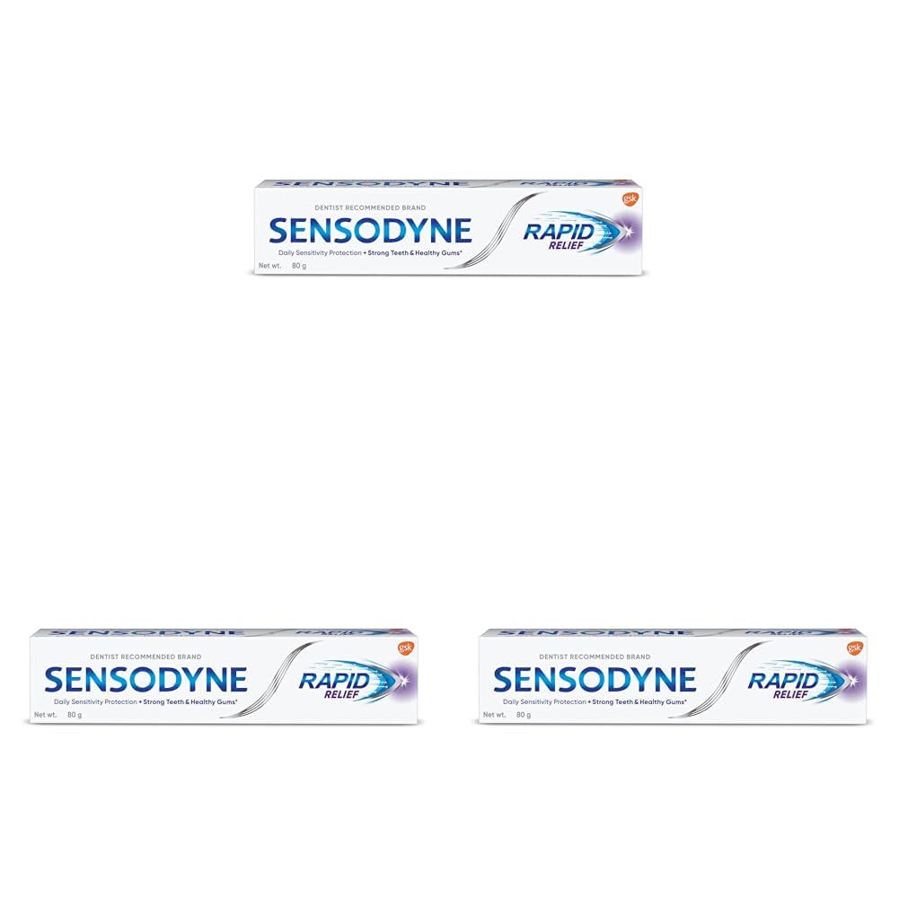 Sensodyne Toothpaste Rapid Relief, Sensitive tooth paste to help beat sensitivity fast, 80 gm (Pack of 3)