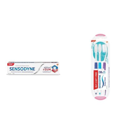 Sensodyne Toothpaste Sensitivity & Gum, Dentist Recommended Brand, 70g & Sensodyne Deep Clean Brush Super Saver Pack (Buy 2, Get 1 Free)