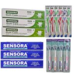 Sensora Combo Pack | 3 Sensora, 3 Gumcare, 6 Free Brushes, 4 Tongue Cleaners | Sensitivity and Cold Relief, Dry Mouth, Soothing, Freshness, Fresh Breath, Moisturizing, Plaque and Bad Breath Control