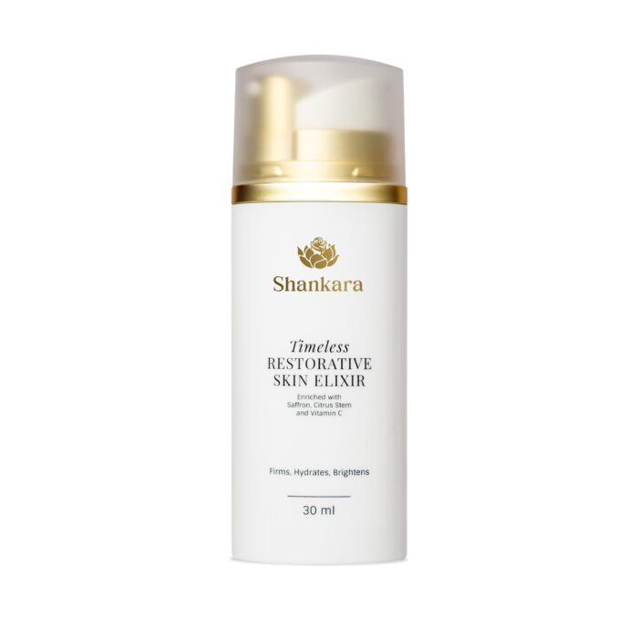 Shankara Timeless Restorative Skin Elixir - Visibly Brightens, Hydrates, Firms Skin with Ayurvedic Super Herbs and Citrus Stem Cell Technology - Facial Serum for All Skin Types - 30ml Pump Bottle