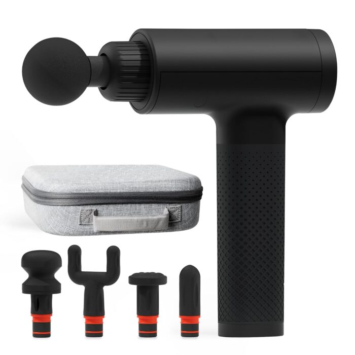 Sharper Image® Powerboost® [2023 Amazon Exclusive] Deep Tissue Massage Gun, 5 Attachments, Quiet Motor, Ergonomic Grip, 6-Speed Lightweight Percussion Massager, Full Body Muscle Recovery & Pain Relief