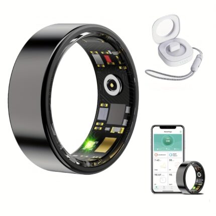 Smart Health Rings for Women Men,Fitness Monitor with Blood Oxygen,Heart Rate,Blood Pressure Tracking,Sleep Tracker,IP68 Waterproof,No Subscription Fee Smart Ring for iphone&Android (Black, #7)