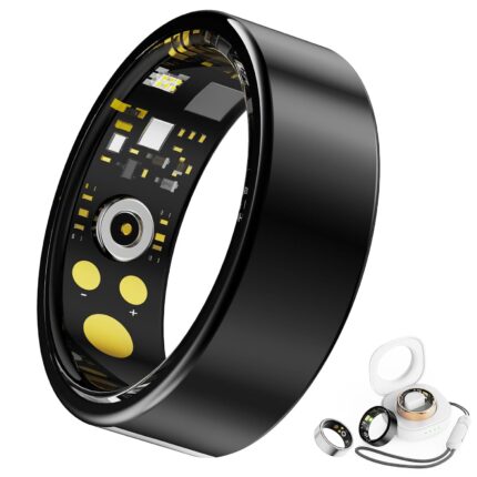 Smart Ring Health Tracker for Women Men, Fitness Ring with Steps, Distance & Calorie Count, Fitness Tracker with Sleep, Heart Rate, Blood Oxygen Real Time Monitor, IP68 Waterproof (Black, 7#)