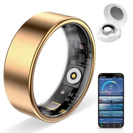 Smart Ring Pro, Fitness Tracker with Heart Rate, Blood Pressure, Stress, Sleep Tracking, Step Tracking, 10ATM Waterproof, Smart Ring for iPhone and Android (Gold, 13)