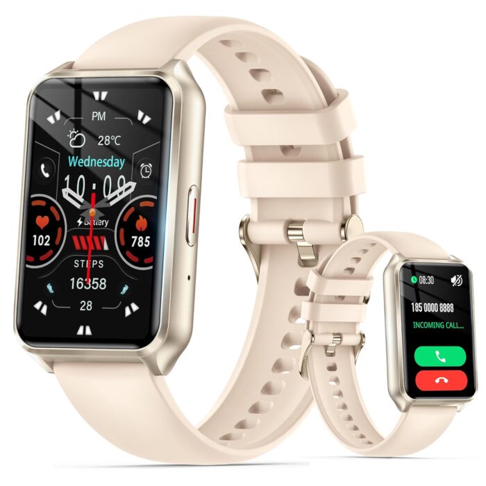 Smart Watch with Fitness Tracker, 1.57-Inch Display, Answer Calls, Sleep Monitor, IP68 Water Resistant (Gold)