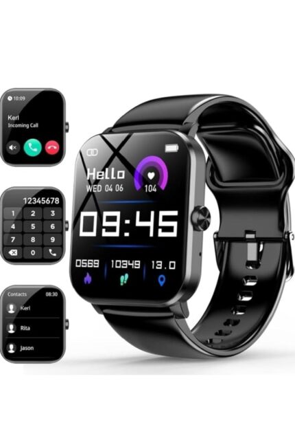 Smart Watch with Fitness Tracker, Heart Rate Monitor, Call Function, Black