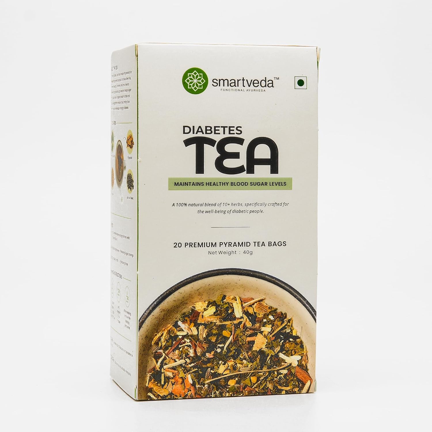 Smartveda Anti-Diabetic Tea | Herbal Tea Blend of Giloy, Vijaysar, Jamun Seed, Gymnema, 14+ Herbs | Supports Healthy Blood Sugar Levels, Immunity & Stress Relief | 20 Tea Bags
