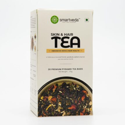 Smartveda Skin & Hair Health Tea | Herbal Green Tea Blend with Orange Peel, Rose Petals, Ashwagandha, Turmeric, 10+ Herbs | Supports Glowing Skin, Healthy Hair & Enhanced Hydration | 20 Tea Bags
