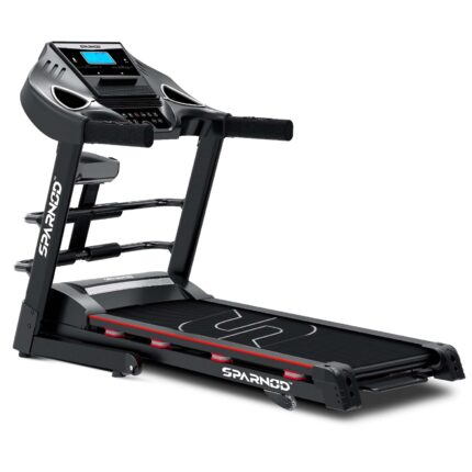 Sparnod Fitness STH-3600 Multifunction Treadmill for Home Use, 4 HP Peak DC Motor, 16 Km/H, Advanced Console with 12 Pre-Set, Massager, Supports 110 Kg User Weight Hydraulic Foldable Inbuilt Speakers