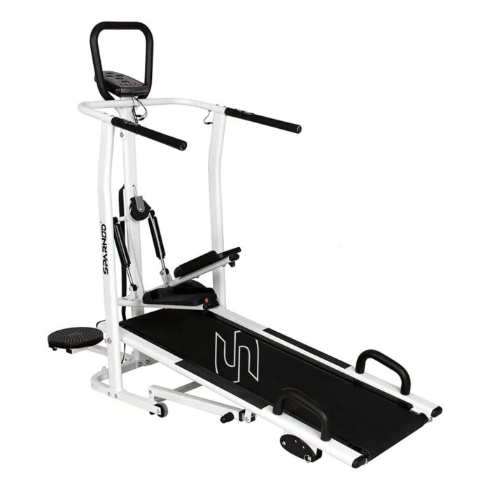 Sparnod Fitness STH-600 Multifunction Foldable Treadmill for Home Use, Manual Treadmill with Jogger, Stepper, Twister and Push-Up Bar, Non-Electric, 3-Level Incline,120 kg Max User Weight