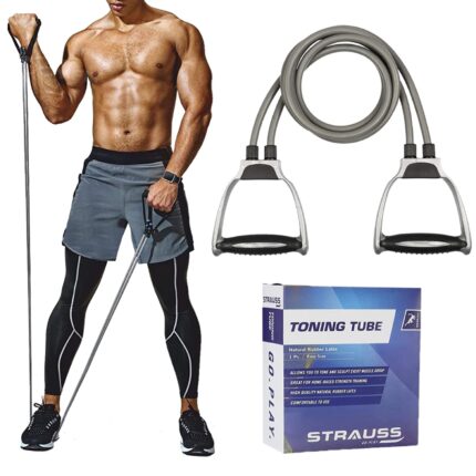 Strauss Double Toning Tube for Men and Women, Resistance Exercise Bands for Stretching & Workout, (Grey)