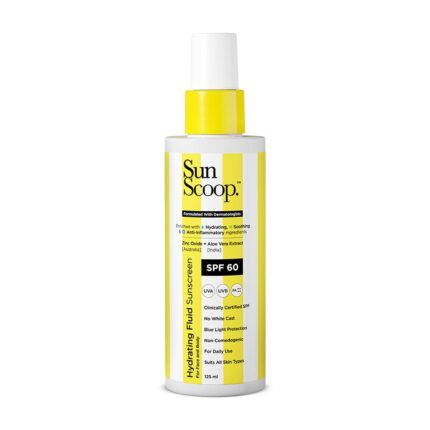 SunScoop Hydrating Face & Body Fluid Sunscreen Spray SPF 60 PA++++ | Water Resistant With Zinc Oxide, Broad Spectrum, No White Cast, Non-Comedogenic Quick Absorbing | For Men & Women-125ml