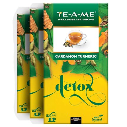 TE-A-ME Detox Cardamon Turmeric Tea - 25 Tea Bags (Pack of 3) | Herbal Tea | Herbal Tea for Weight Loss | Herbal Tea Bags | 100% Caffeine Free Tea