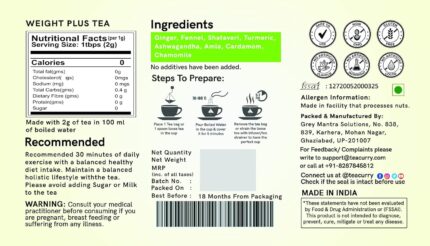 TEACURRY Weight Plus Tea (30 Tea bags) - Helps in Gaining Mass - Men & Women | Green Tea Weight plus and Ayurvedic Tea for Manage weight | 100% Natural Herbal Tea