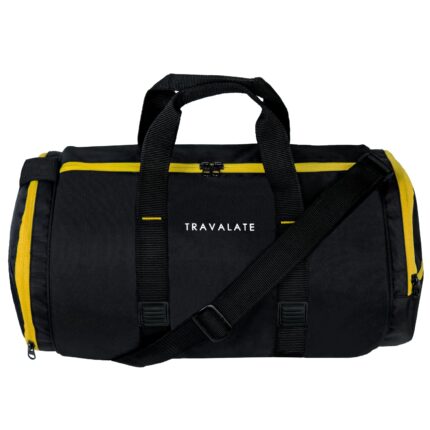 TRAVALATE Sports Gym Bag, Polyester Travel Duffel Bag With Shoes Compartment For Men Women's, 22L, Lightweight Water Resitant - Black And Yellow, 10 Inches