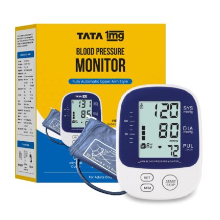 Tata 1mg Fully Automatic Blood Pressure Monitor for Home | One Touch Operation | Digital BP Machine | 99 Set Memory Storage for 2 Users | With Travel Pouch | Power with USB Cable or AA Battery