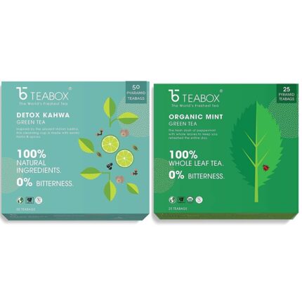 Teabox Detox Kahwa Green Tea 50 Teabags | Made with 8 Natural Ingredients | Helps Cleanse | Immunity Booster | Cold Relief & Teabox Organic Green Mint Tea 25 Teabags