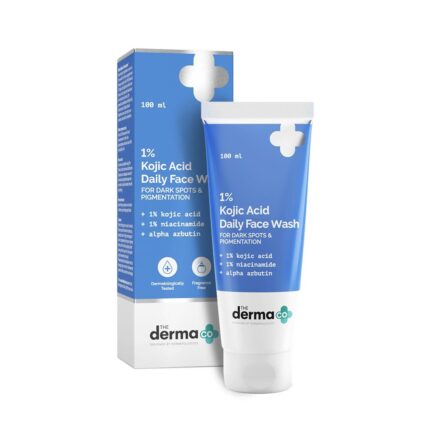 The Derma Co 1% Kojic Acid Face Wash | With Niacinamide & Alpha Arbutin | Reduces Dark Spots, Pigmentation & Blemishes | Cleanses & Brightens Skin | Non-Drying Formula | For All Skin Types | 100 ml
