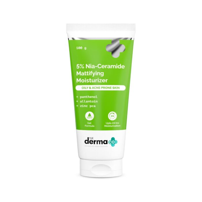 The Derma Co. 5% Nia-Ceramide Mattifying Moisturizer|For Oily to Acne Prone Skin|5% Niacinamide, 2% Ceramide|24 hrs. Moisturization|Panthenol, Allantoin & Zinc PCA|Oil-free Moisturizer|100 g