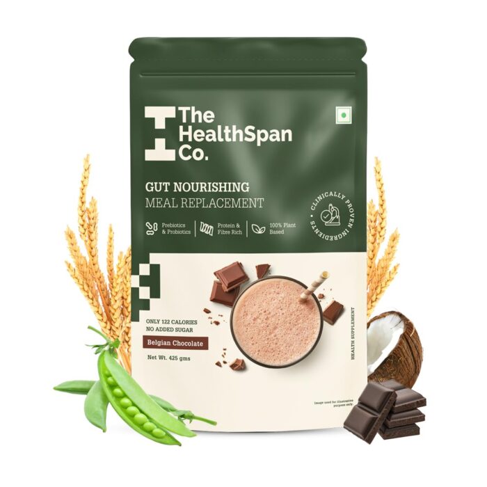 The Healthspan Co. Meal Replacement Slim Shake for Weight Management, Plant-Based Protein with Fiber & Probiotics, No Added Sugar, Men & Women,Gluten & Lactose Free|12 Servings|425Gm Belgian Chocolate