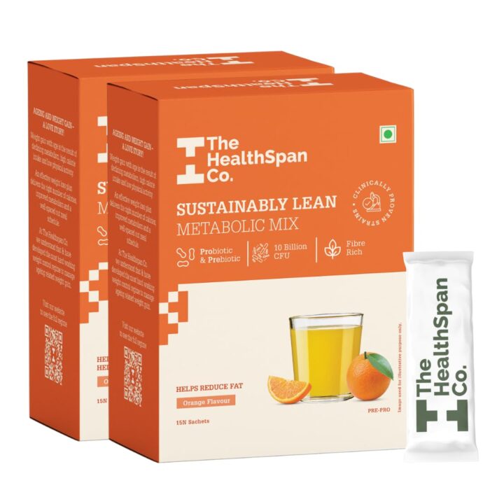 The Healthspan Co. Sustainably Lean|Improve Metabolism To Manage Weight|For Men & Women|Fiber Rich|10 Bn Cfu Probiotic|30 Days Pack|Pack Of 2|Orange Flavour,2 Count,30 Servings