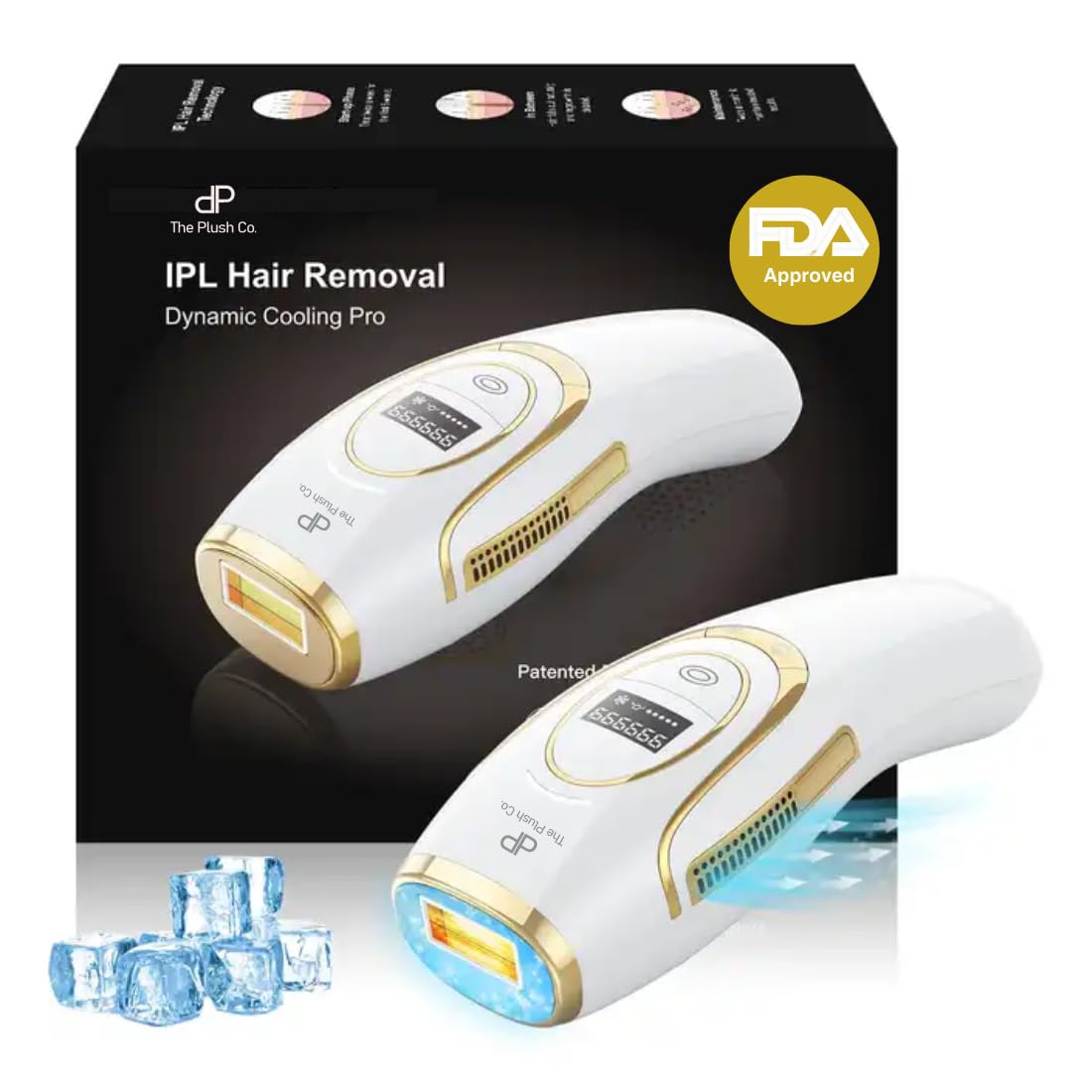 The Plush Co. Ice Cooling IPL Laser Hair Removal Machine, FDA-Approved 0°C Cooling 2-in-1 Permanent Hair Removal Laser & Skin Rejuvenation, Safe for Face, Bikini, Whole Body| 999,999 Flashes| 50 Years Life (White)