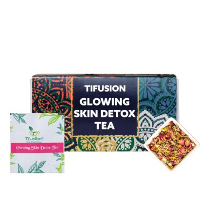 Tifusion Glowing Skin Detox Tea for Healthy Hair Glowing Skin With Green Tea| Steep as Hot Skin Tea or Iced Antioxidant Acne Herbal Cooler For Antiageing Blemish Control Wrinkles Pimples (20 Tea Bags)