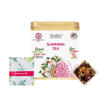 Tifusion Slimming Tea with Garcinia, Cinnamon, Ginger, Ashwagandha, Tulsi | Natural Herbal Whole Loose Leaf | For Fat Burn, Improved Metabolism, Zero Calories| 30 Tea Bags, 30 Serving Cups