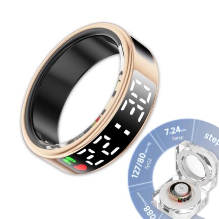 Touch Screen Smart Ring for Men Women, 2024 New Fitness Ring with Heart Rate Monitor Sleep Monitor Step Blood Oxygen Tracker,Remote Photography,IP68 Waterproof (Gold, 9#)