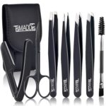 TsMADDTs Professional Stainless Steel Tweezers for Women and Men, 7 Pack Precision Tweezers for Eyebrows with Curved Scissor and Eyebrow Razor for Ingrown Hair