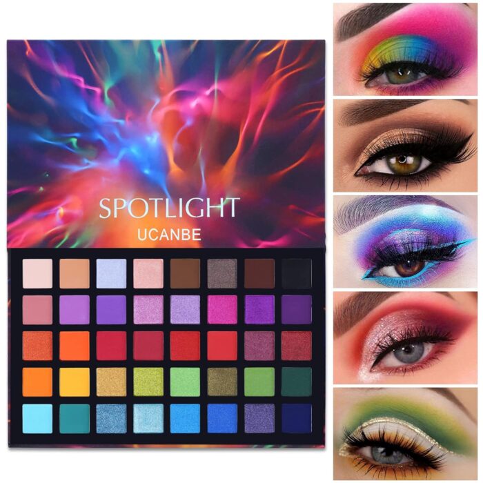 UCANBE Cosluxe Ucanbe Spotlight Eyeshadow Palette, Professional 40 Color Eye Shadow Matte Shimmer Makeup Pallet Highly Pigmented Colorful Powder Long Lasting Waterproof Eyeshadow Palette - Multicolor