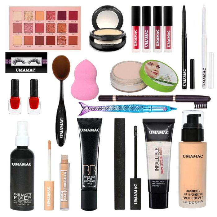 UMA MAC Professional Makeup Kit, 22 Pieces, Complete Beauty Set with Foundation, Eyeshadow Palette, Lipsticks, Brushes and Accessories