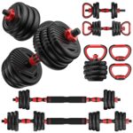 UNNMIIY Adjustable Dumbbells, 10/20/35/45/70/90lbs Free Weight Set with Connector, 4 in1 Dumbbells Set Used as Barbell, Kettlebells, Push up Stand, Fitness Exercises for Home Gym Suitable Men/Women