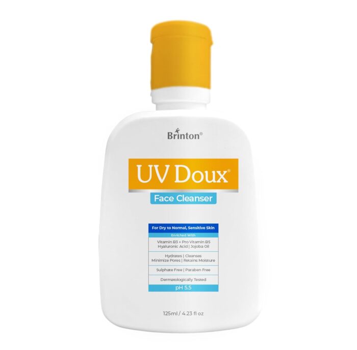 UV Doux Face Cleanser Enriched with Cetyl & Stearyl Alcohol, Hyaluronic Acid, Jojoba Oil, Niacinamide, Glycerine & Panthenol | Deep Cleansing & Hydration | Helps Remove Excess Oil, Makeup, 125ml