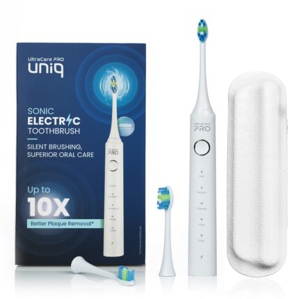 UltraCare PRO UNIQ SONIC Toothbrush For Adults - 2 Year Warranty - 3 Brush Heads - 5 Brushing Modes - Rechargeable - 41,000 Strokes/min - IPX7 Water Proof - QUAD change reminders - 2min Autoshut OFF