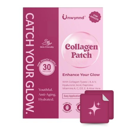 Unwynnd Collagen Patches For Women & Men | Marine Collagen Types 1,2 & 5 For Skin Glow, Joint Support, & Healthy Hair & Nails With Vitamin C, Bioflavonoid, Hyaluronic Acid | Skin-Friendly 30 Patches