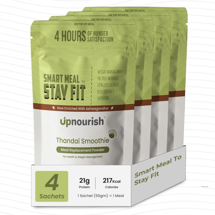Upnourish Meal Replacement Shake | Thandai Flavour | 21.7g Protein, 5.3g Fibre, 24+ Nutrients | 90% Whey Isolate | Weight Loss (200g)