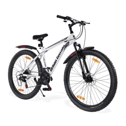 Urban Terrain Galaxy Ultra 26 inch Steel Geared High Performance Mountain Cycles for Men with Front Suspension & Dual Disc Brake | Ideal for 13+ Years, Unisex, Frame Size: 17 inch (21 Speed, White)