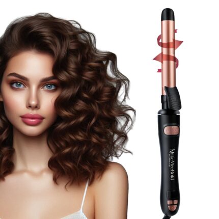 Urban yog Makemeebold Rotating Hair Curling Iron,14 Temperature Settings (100°C - 230°C),25 Mm Ceramic Barrel,Two-Way Rotation,Auto Shut-Off,Dual Voltage,360° Swivel Cord,Travel-Friendly,Rose Gold