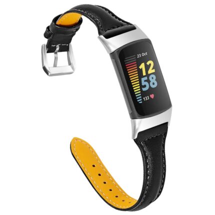 Uzviyo Compatible for Fitbit Charge 5 Watch Bands, Elegant Narrow Leather Strap Wristband with a HD Screen Protector, Soft Bracelet Replacement for Fitbit Charge 5 for Men Women