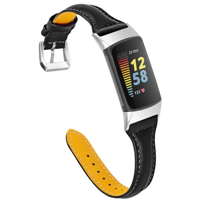 Uzviyo Compatible for Fitbit Charge 5 Watch Bands, Elegant Narrow Leather Strap Wristband with a HD Screen Protector, Soft Bracelet Replacement for Fitbit Charge 5 for Men Women