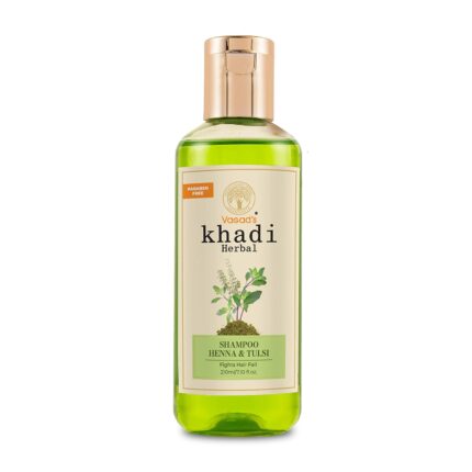VAGAD'S KHADI HERBAL GRAMODAYA Henna and Tulsi Pure Natural Shampoo, Balances pH level Hair Fall Control, 210ml (Pack of 1)