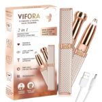 VIFORA 2-in-1 Eyebrow Trimmer for Women - Facial Hair Remover Machine For Women - Face,Upper Lips,Cheek, Chin and Nose Hair Remover, USB RECHARGEABLE Epilator With Ring Light (2IN1-Gold)