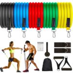 VIULVUK Portable 11-Piece Resistance Band for Men & Women | Training Gym Kit for Home Workout | Rubber Exercise Fitness Bands with Toning Tubes, Ankle Straps, Door Anchor, Handles & Carry Bag