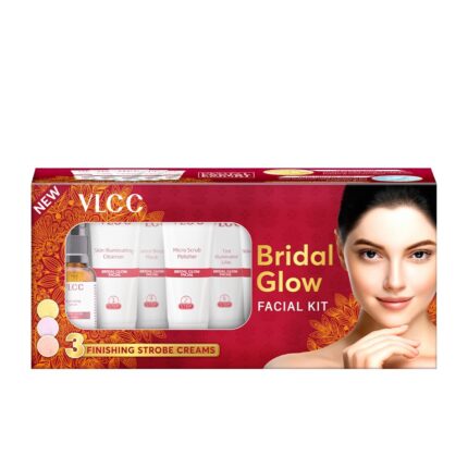 VLCC Bridal Glow Facial Kit - 49g, With Hyaluronic Acid, Niacinamide & Vitamin C. At home facial with 3 Illuminator Strobe Creams - Gold, Lilac, Rose.