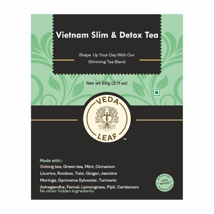 Veda Leaf Vietnam Slim Detox Green Tea - 60g | Detox Green Tea with Garcinia Cambogia, Lemongrass - Helps Improve Skin Glow & Detoxifies the Body | Supports Holistic Health & Helps In Detoxification