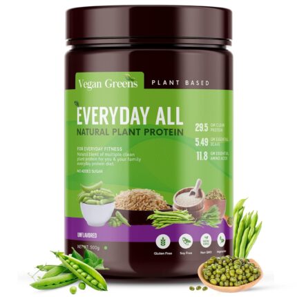 Vegan Greens Everyday All Natural Plant Protein- Clean High Protein For Everyday Fitness (500g, Unflavored)