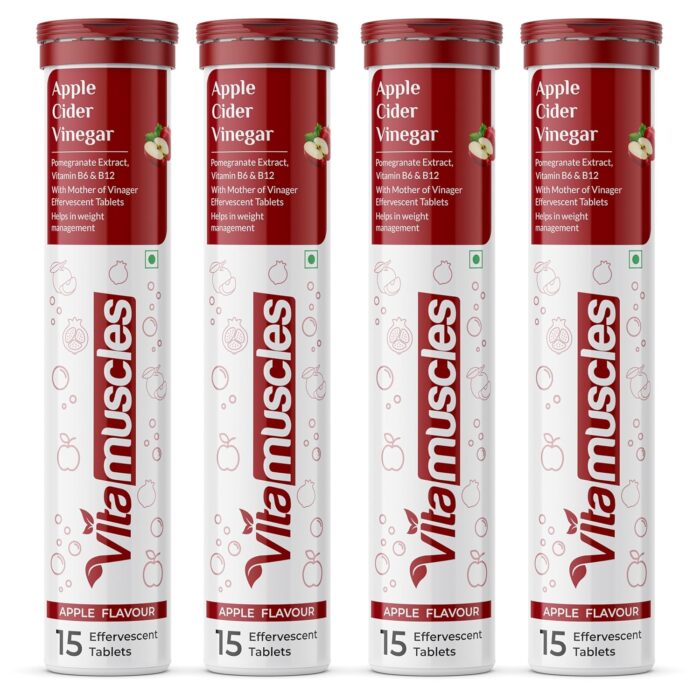 Vitamuscles Apple Cider Vinegar Effervescent Tablets, With Mother of Vinegar, Pomegranate Extract, Vitamin B6 & B12, Sugar Free (60 Tablets)