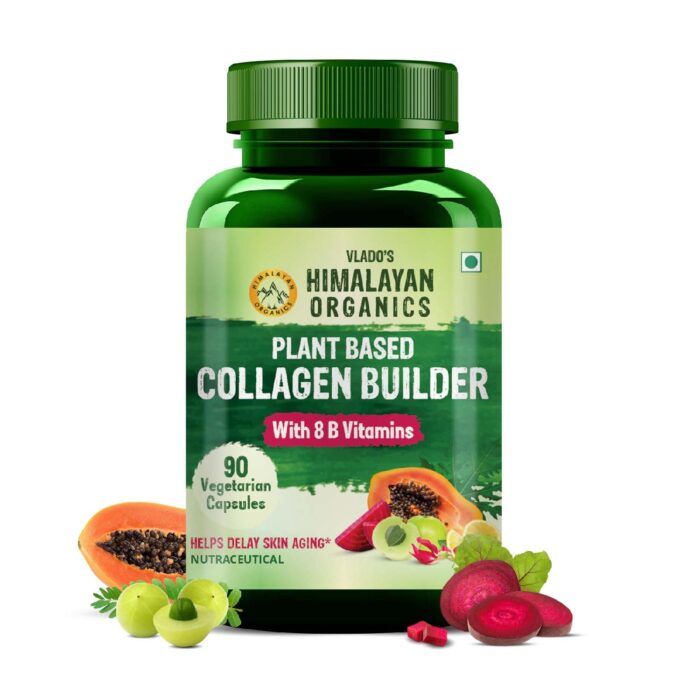 Vlado’s Himalayan Organics Plant Based Organic Collagen Builder With 8 B Vitamins for Hair and Skin | Collagen Supplement for Women & Men | Collagen Capsules With Biotin & Vitamin C | Glowing and Youthful Skin (90 Capsules)